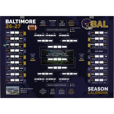 Baltimore Football 26-27 Calendar, Printable Wall Chart, Football Matches Schedule