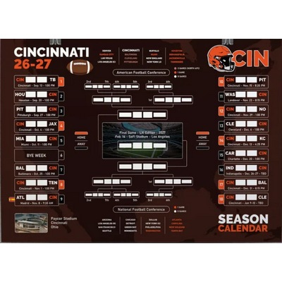 Cincinnati Football 26-27 Calendar, Printable Wall Chart, Football Matches Schedule, Cincinnati Football Bracket,