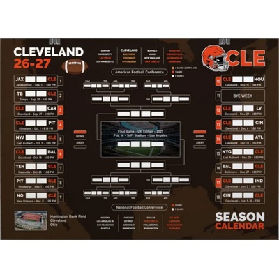 Cleveland Football 2026-2027 Calendar, Printable Wall Chart, Football Matches Schedule, Cleveland Football Bracket
